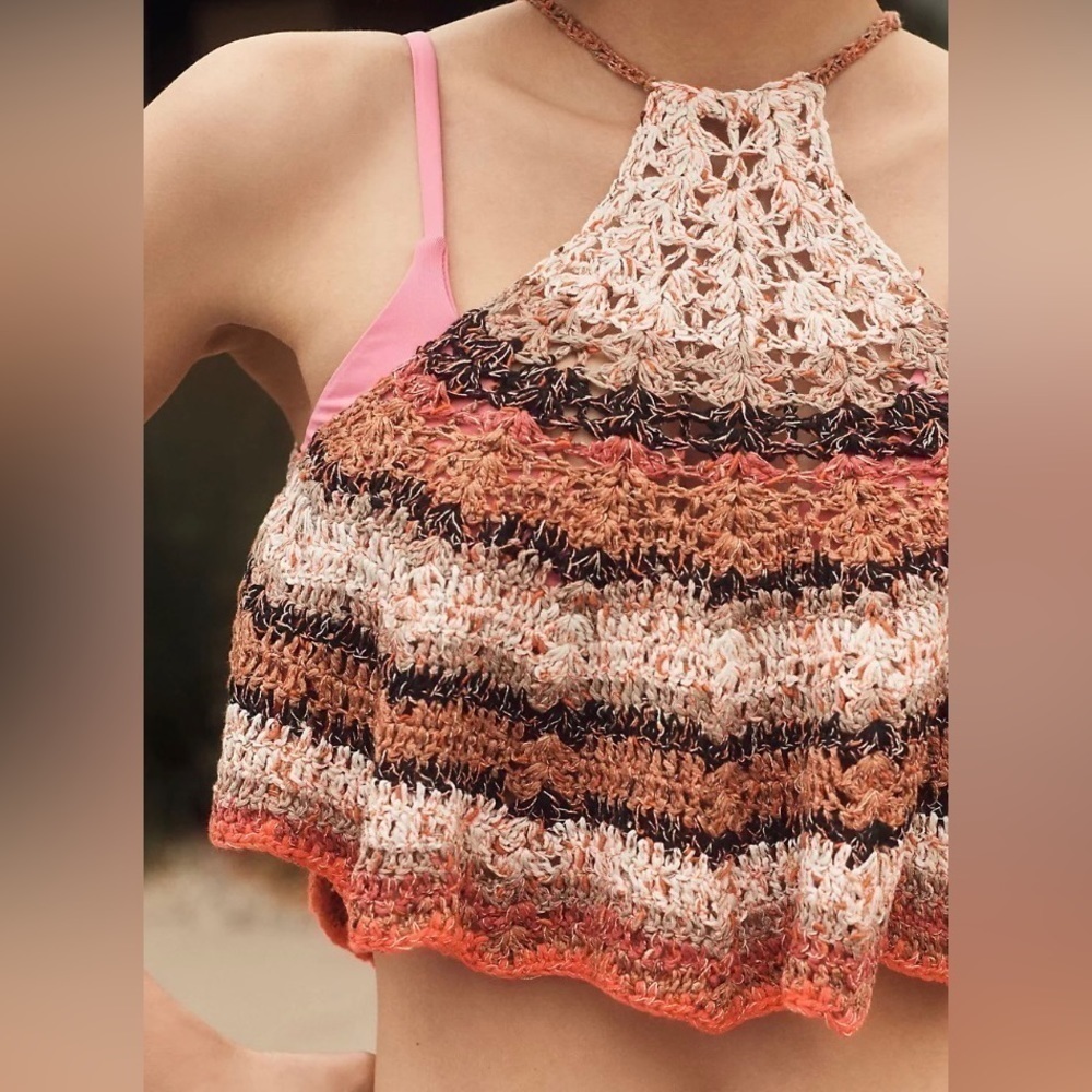NWT Anthropologie Crochet Halter Tank Top Purple Motif Multiple Sizes - Picture 2 of 13